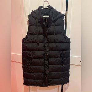 Long Hooded Black Vest Jacket